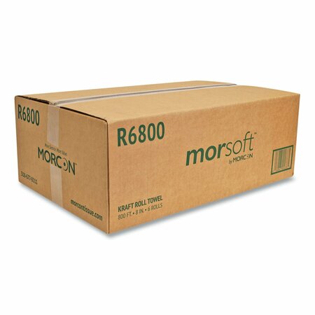 Morcon Paper Hardwound Paper Towel, 1 Ply, Continuous Roll Sheets, 800 ft, Brown, 6 PK MOR R6800
